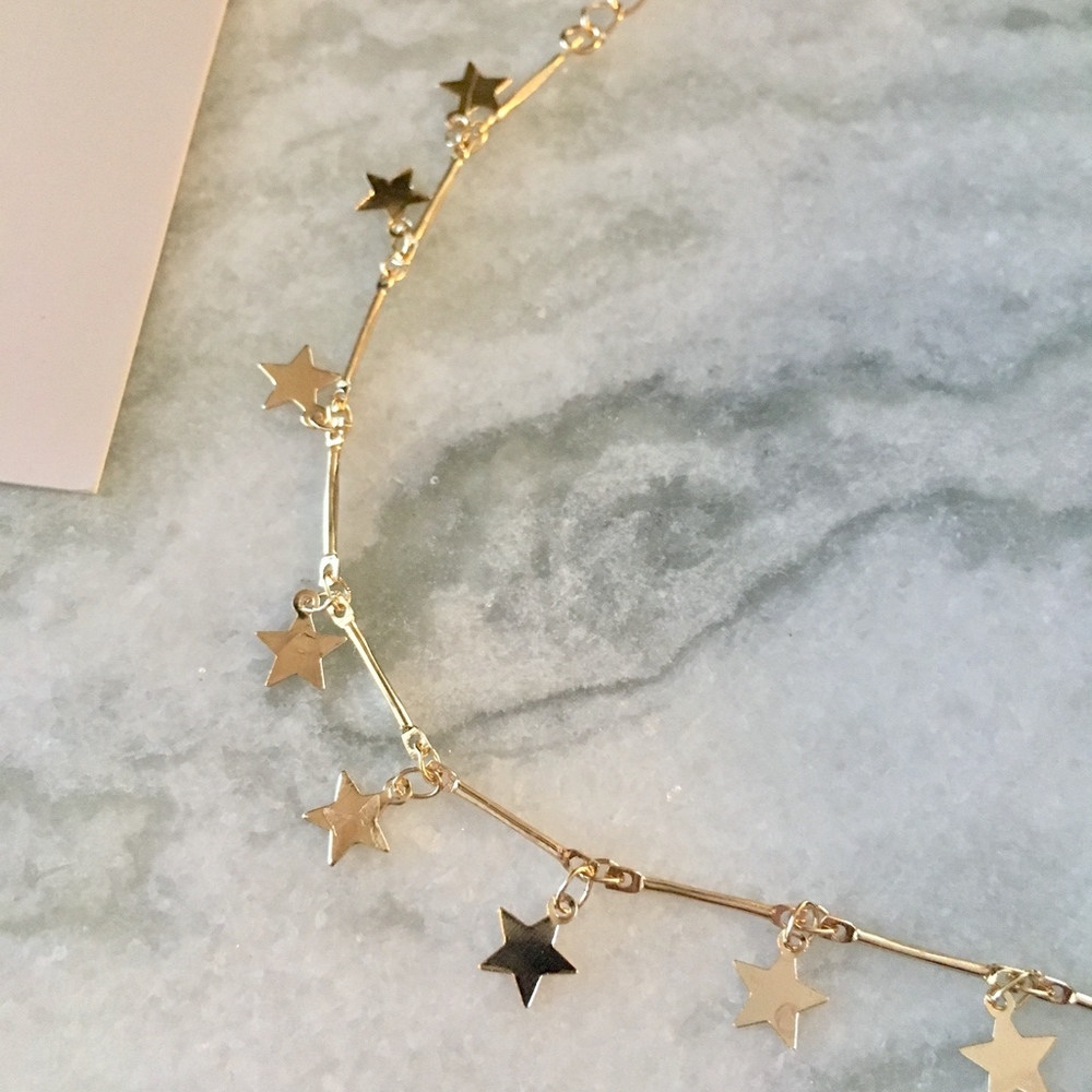 'Luminary' Gold Stars Dangle Choker Necklace - Picture 8 of 8